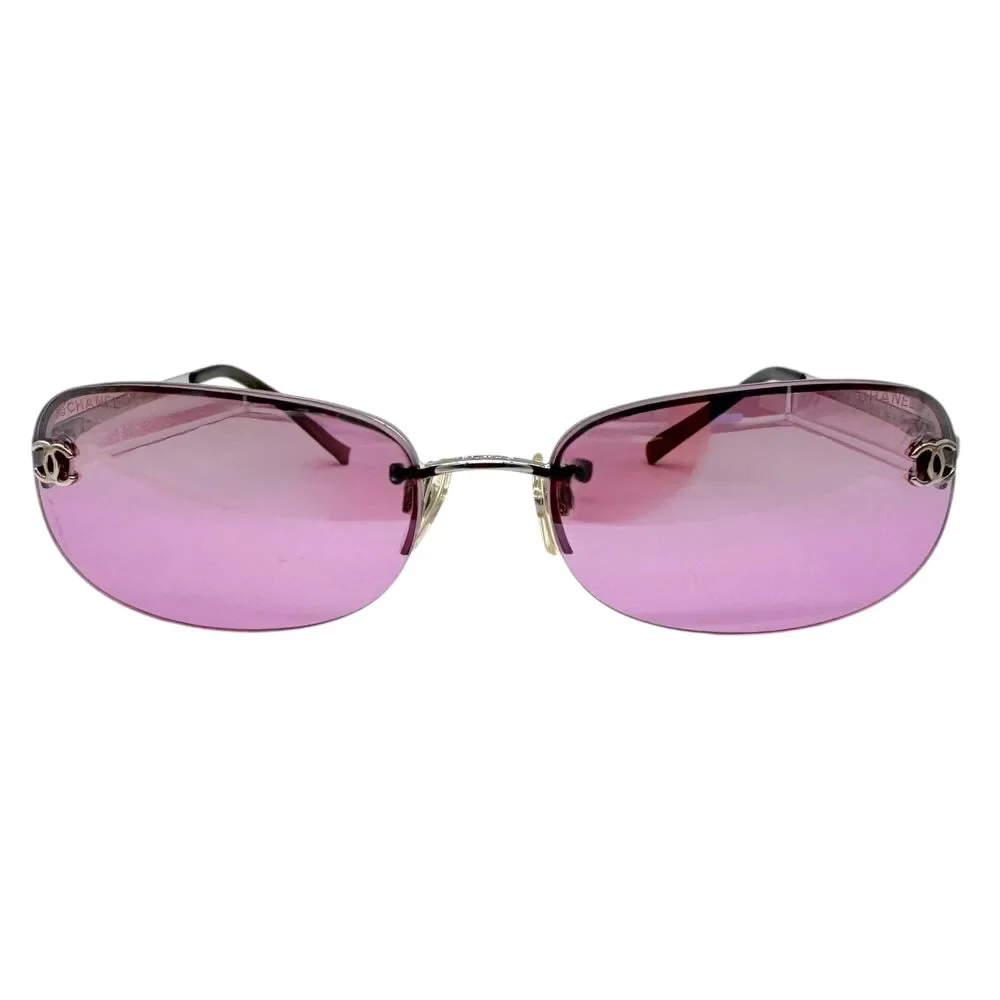 Chanel Metallic Pink Gradient CC Logo Lens Rimless 4099 Sunglasses w/ Case